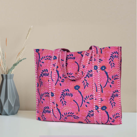 Quilted Cotton  Tote Bags - Pink