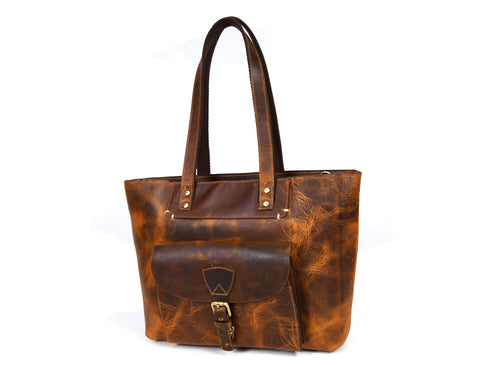 Ladies Leather Tote Bag - Walnut Brown