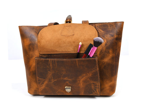 Ladies Leather Tote Bag - Walnut Brown