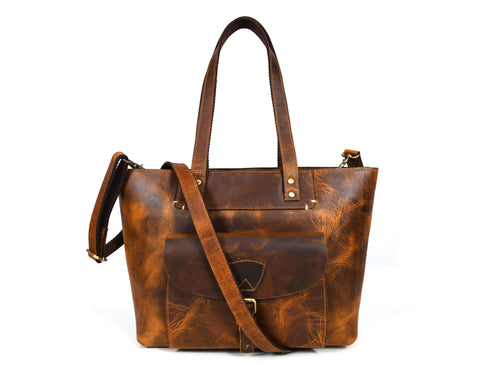 Ladies Leather Tote Bag - Walnut Brown