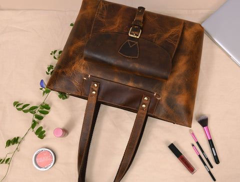 Ladies Leather Tote Bag - Walnut Brown