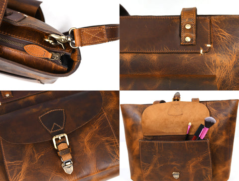 Ladies Leather Tote Bag - Walnut Brown