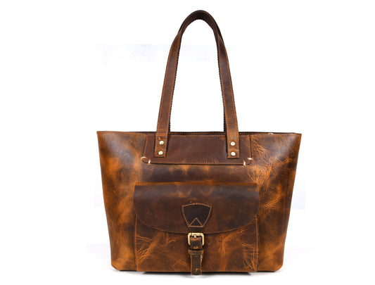 Ladies Leather Tote Bag - Walnut Brown