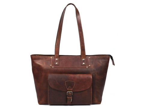 Ladies Leather Tote Bag - Walnut Brown