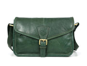 Handcrafted Green Leather Crossbody Bag for Women – Vintage Satchel with Multiple Compartments