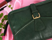 Handcrafted Green Leather Crossbody Bag for Women – Vintage Satchel with Multiple Compartments