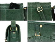 Handcrafted Green Leather Crossbody Bag for Women – Vintage Satchel with Multiple Compartments