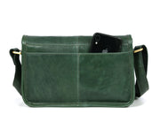 Handcrafted Green Leather Crossbody Bag for Women – Vintage Satchel with Multiple Compartments