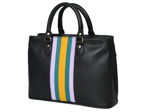 Leather Stripe Hand Bag