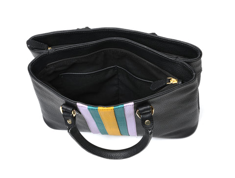 Leather Stripe Hand Bag