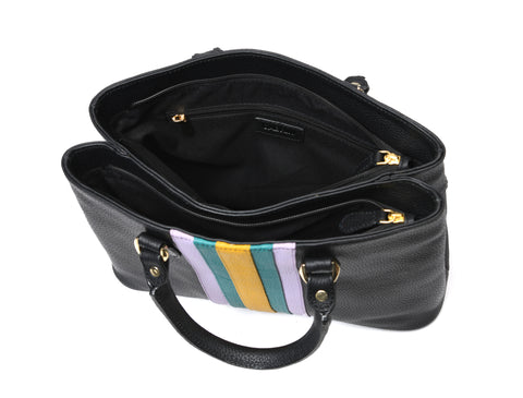 Leather Stripe Hand Bag