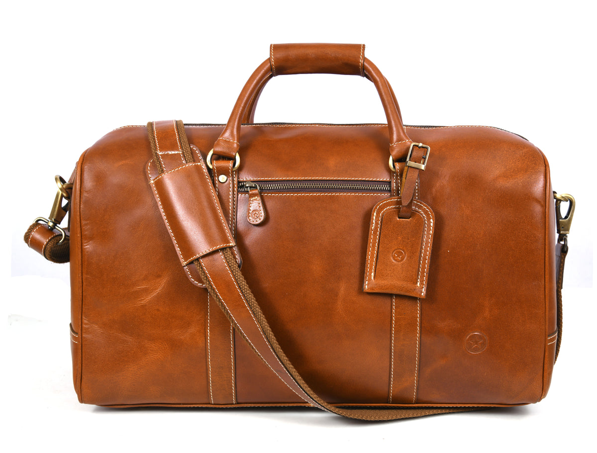 Taranto Leather Weekender Bag  - Ochre Brown