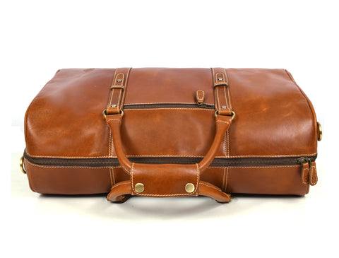 Taranto Leather Weekender Bag  - Ochre Brown