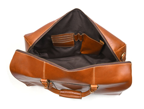 Taranto Leather Weekender Bag  - Ochre Brown