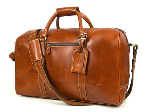 Taranto Leather Weekender Bag  - Ochre Brown