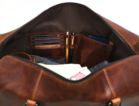 Taranto Leather Weekender Bag  - NY Brown