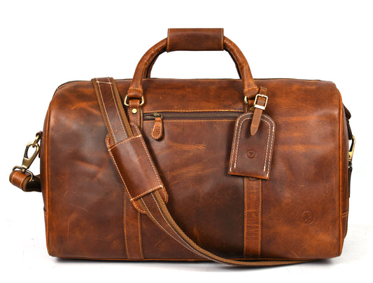 Taranto Leather Weekender Bag  - Caramel Brown