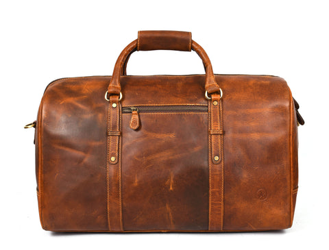 Taranto Leather Weekender Bag  - Caramel Brown