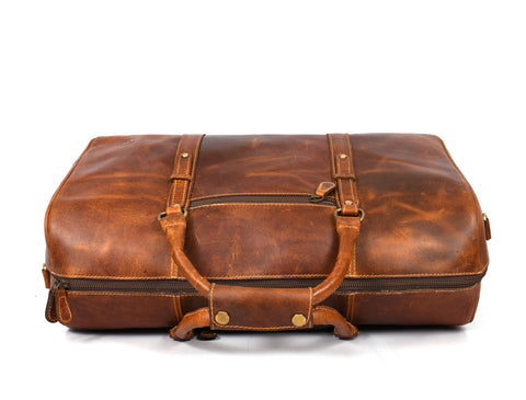 Taranto Leather Weekender Bag  - Caramel Brown