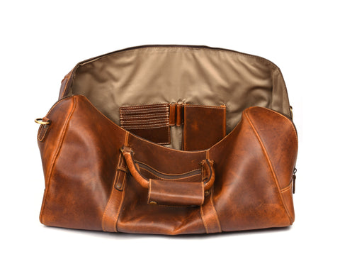 Taranto Leather Weekender Bag  - Caramel Brown