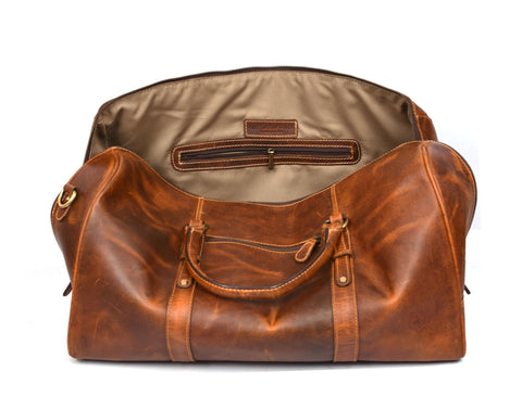 Taranto Leather Weekender Bag  - Caramel Brown