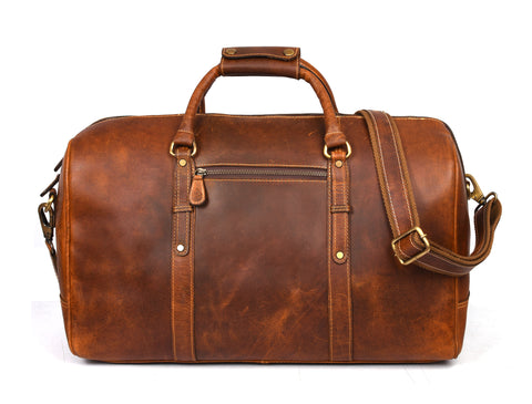 Taranto Leather Weekender Bag  - Caramel Brown