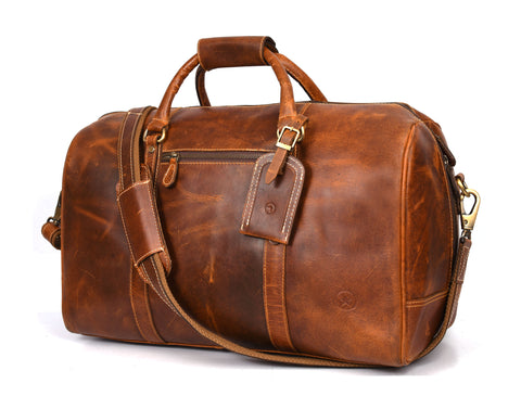 Taranto Leather Weekender Bag  - Caramel Brown