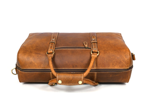 Taranto Leather Weekender Bag  - Tawny Brown