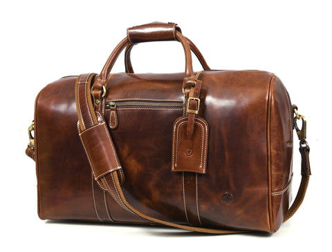 Taranto Leather Weekender Bag  - Penny Brown