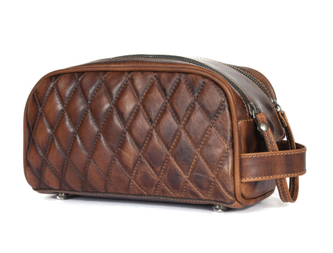 Quilted Leather Toiletry Bag ( wb-147 )  Brown