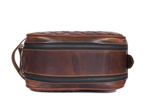 Quilted Leather Toiletry Bag ( wb-147 )  Brown