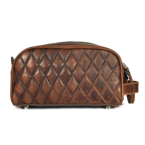 Quilted Leather Toiletry Bag ( wb-147 )  Brown