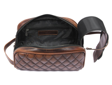 Quilted Leather Toiletry Bag ( wb-147 )  Brown