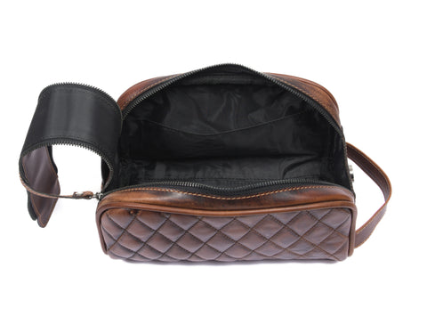 Quilted Leather Toiletry Bag ( wb-147 )  Brown