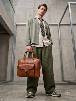 Bramwell Leather Briefcase – Vintage Brown Leather Laptop & Work Bag