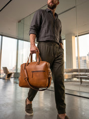 The ExecutiveCraft Leather Briefcase – Vintage Tan Leather Laptop & Office Bag