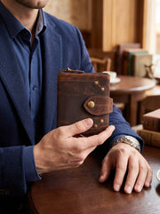 Cabrini Rivetline Weathered Brown Snap Wallet with Top Zip
