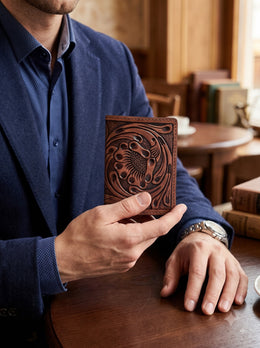 Cabrini Fiora Mini Floral-Embossed Brown Trifold Wallet