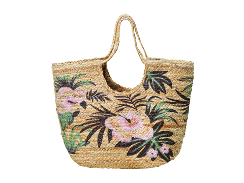 Floral Jute Style Tote Bags - LB855