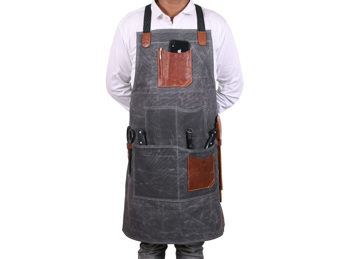 Turin Waxed Canvas Apron - Porpoise Grey