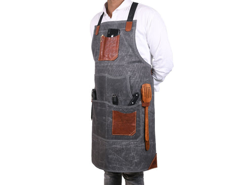 Turin Waxed Canvas Apron - Porpoise Grey