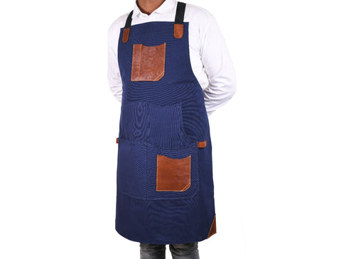 Turin Waxed Canvas Apron - Navy Blue