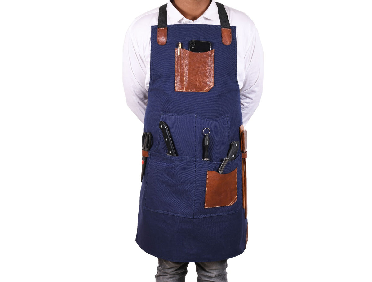 Turin Waxed Canvas Apron - Navy Blue