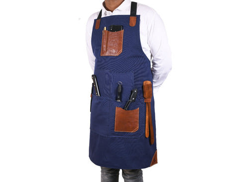 Turin Waxed Canvas Apron - Navy Blue