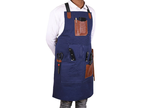 Turin Waxed Canvas Apron - Navy Blue