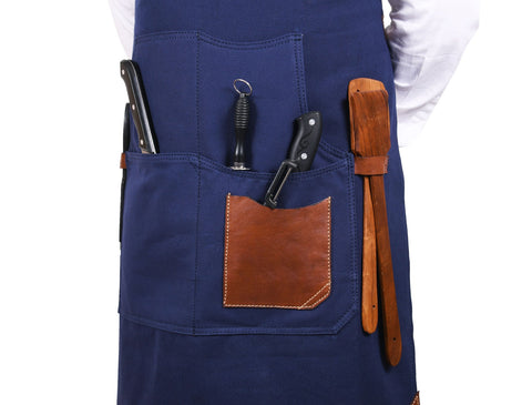 Turin Waxed Canvas Apron - Navy Blue