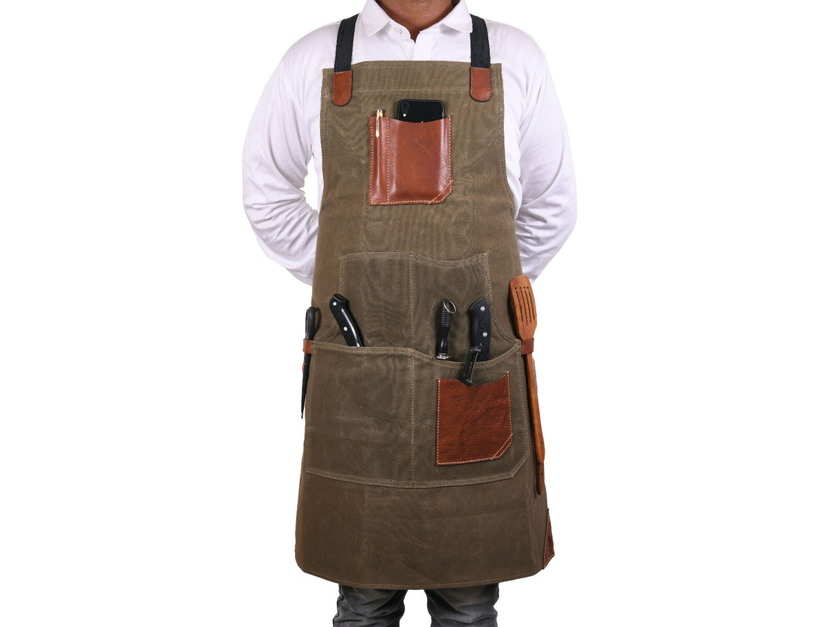 Turin Waxed Canvas Apron - Pickle Green