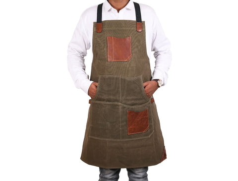 Turin Waxed Canvas Apron - Pickle Green