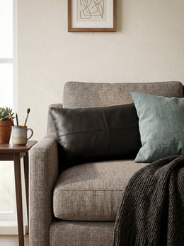 Arizona Leather Pillow Cover - Raven Black - Cabrini - Elegance Perfected
