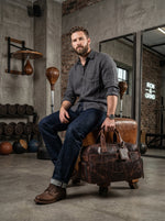 Brooks Upcycled Leather Duffle Bag Walnut Sustainable Luxury Travel & Weekend Bag - Cabrini - Elegance Perfected
